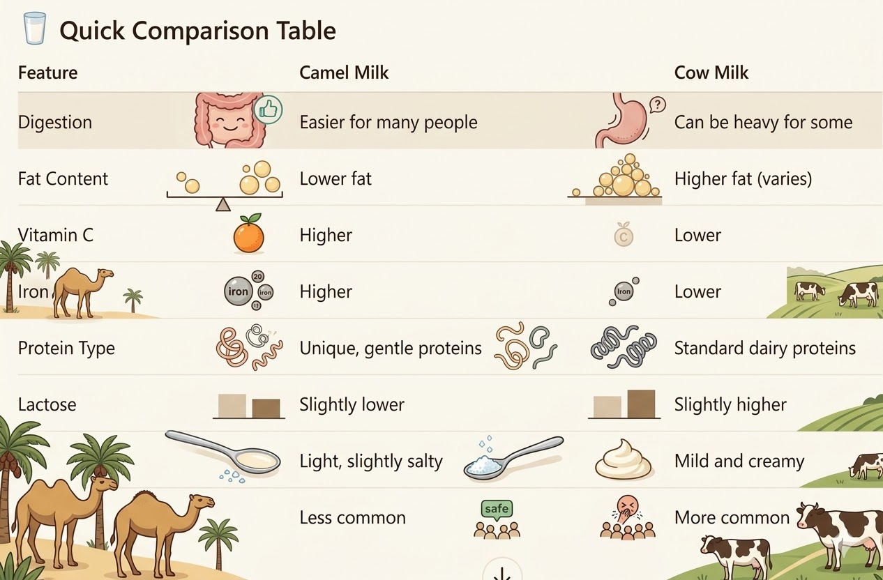 camel milk vs cow milk Comparison Table
